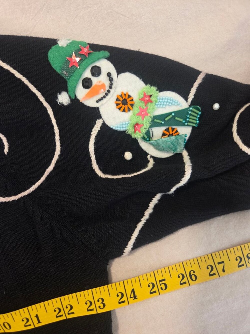 VTG Michael Simon Womens XL Black Embellished Snowman Cardigan Sweater Holiday - Picture 7 of 8